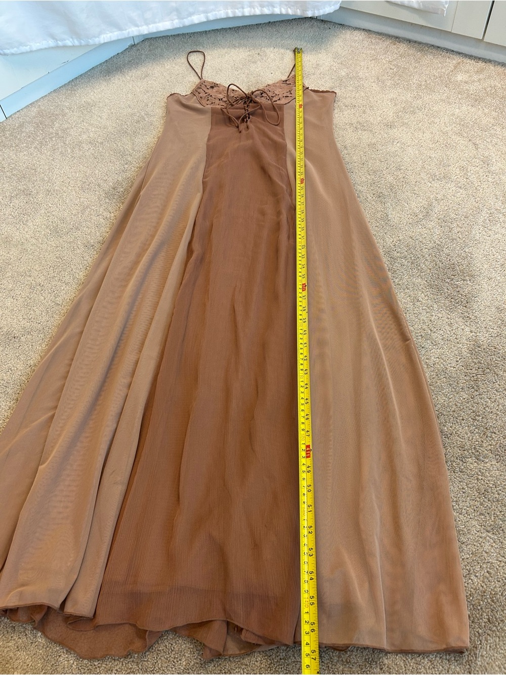 ZARA Lace Bust Sheer Maxi Dress Taupe Brown Size L NWT Resort Beach Boho - Picture 7 of 15